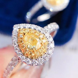18K Solid Gold 0.65ct Vand Drop Gul Diamond Stone 1.9G Forlovelsesring til pige