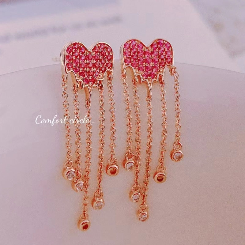 Nyt design Pink Sapphire Tassel 18k Gold Earring Gift til pige